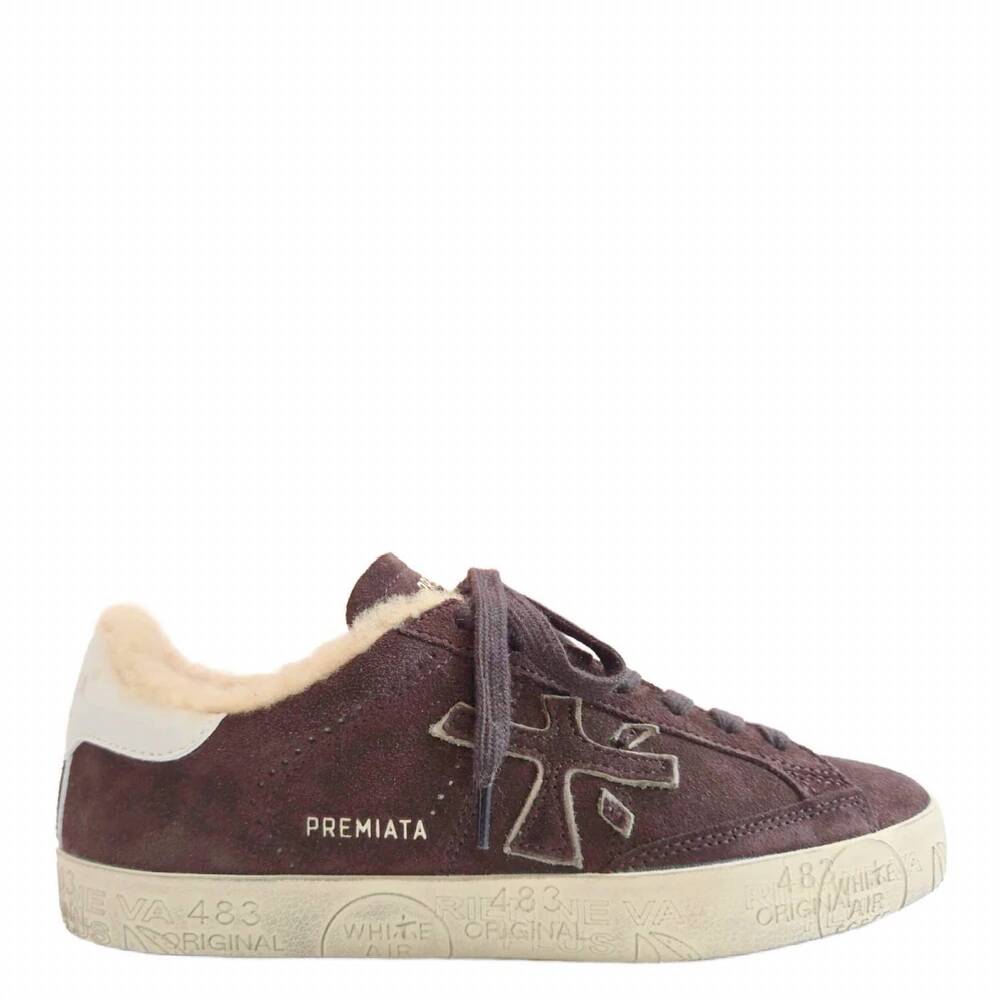 NEW PREMIATA men's steven shearling-lined suede sneakers in rich chocolate